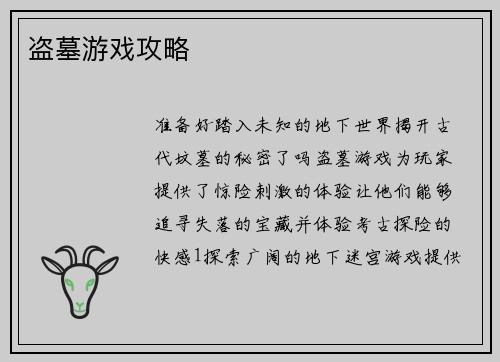 盗墓游戏攻略