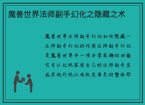魔兽世界法师副手幻化之隐藏之术